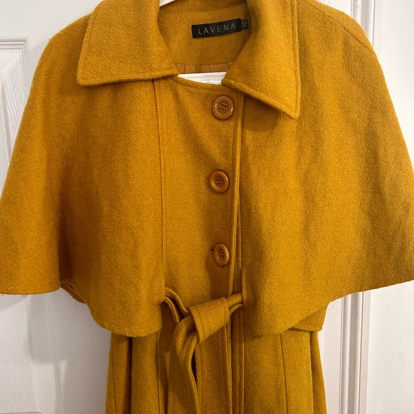 Mustard caped double breasted pea coat - Picture 3 of 3